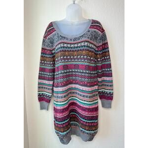 IVKO 100% Wool Tunic Float‎ Pattern Fairisle Sweater Dress Size 10 Mulitcolored